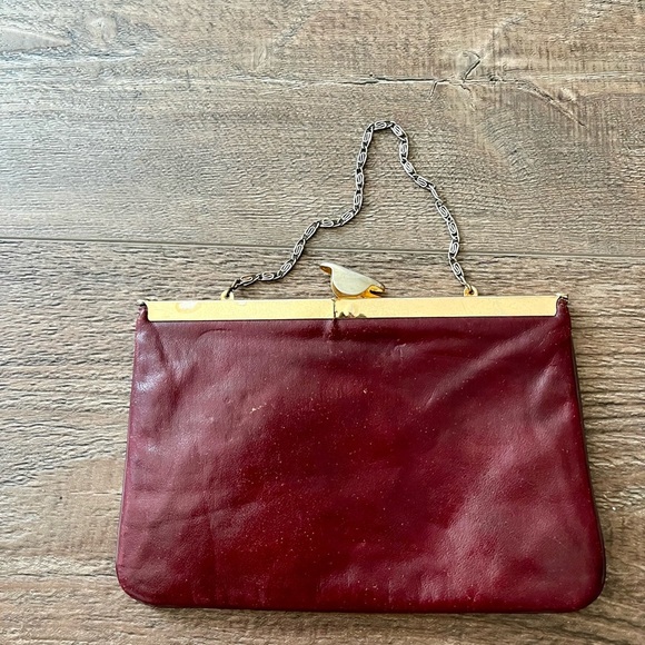 1960s Genuine Leather Maroon purse - Picture 8 of 10